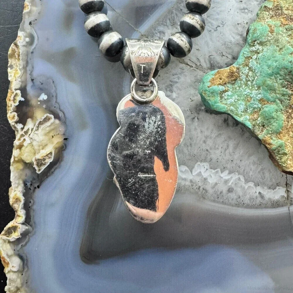 Native American Sterling Oval Orange Spiny Oyster W/Triangular Turquoise Pendant